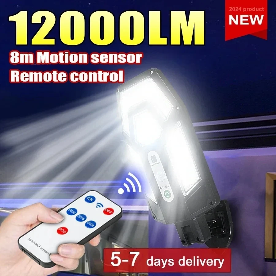 Led Flood Light - 12000LM 강력한 태양광 벽등 리모컨 포함