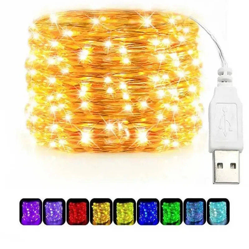 Outdoor Lighting No Wiring - USB LED 문자열 조명 구리 실버