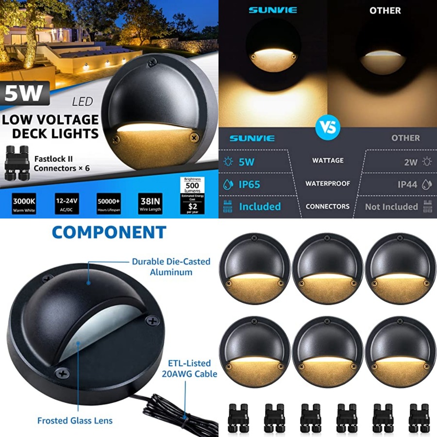 Outdoor Lighting No Wiring - 5W LED 저전압 데크 조명, 12-24V