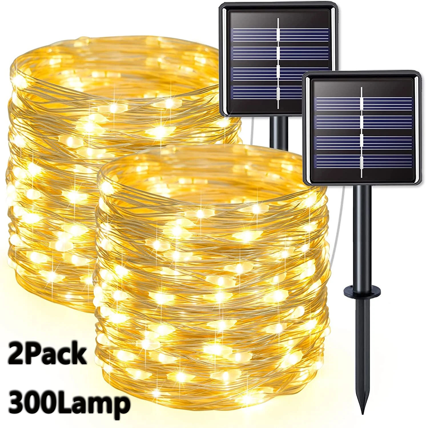 Outdoor Lighting No Wiring - 2 팩 태양 요정 조명 300LED