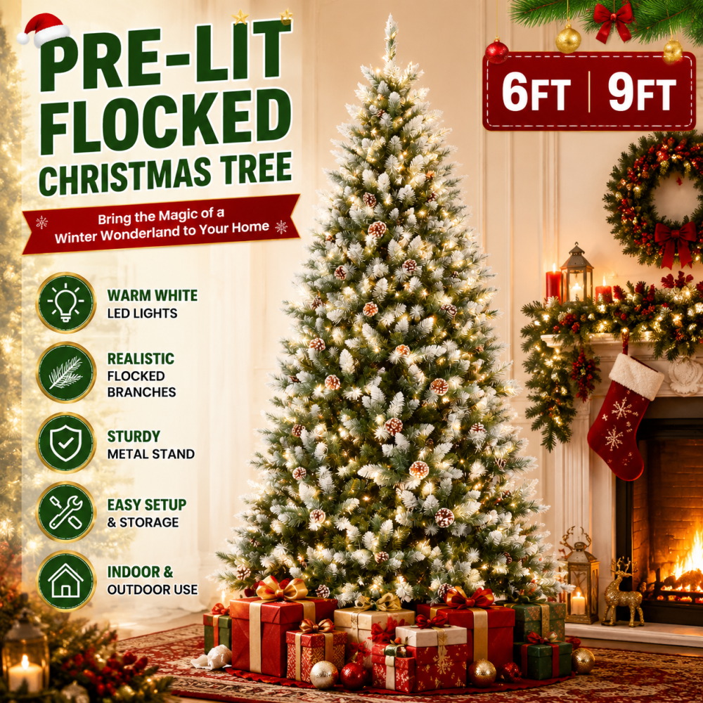 Outdoor Lighting Xmas - 전구가 장착된 인조 크리스마스 트리 6'/9',
