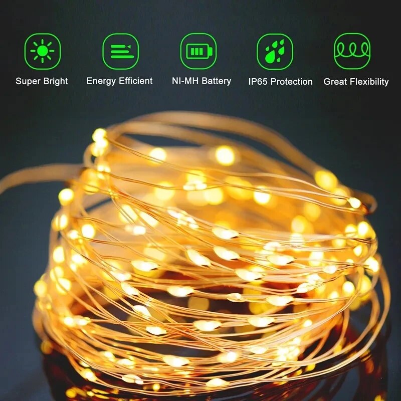 100 LED 태양광 요정 방수 구리 와이어 스트링 조 - Outdoor Lighting No Wiring 리뷰 및 가격