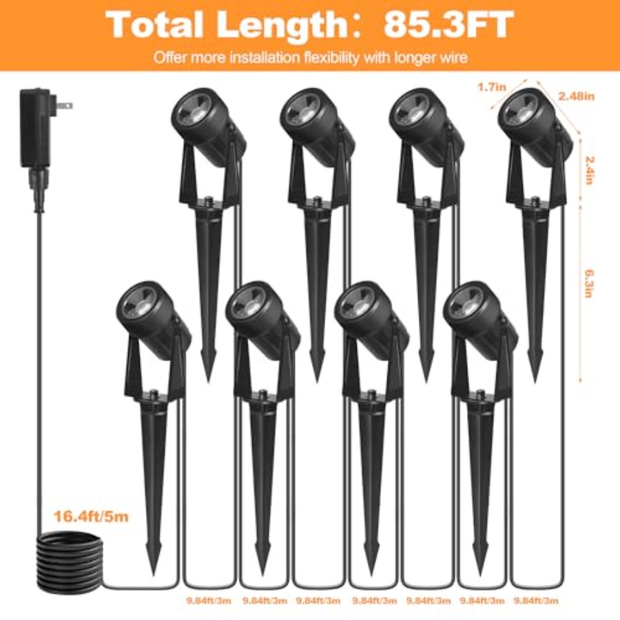 85.3FT LED 실외 조경 스팟 조명 저전압, 24 - Outdoor Lighting No Wiring 리뷰 및 가격